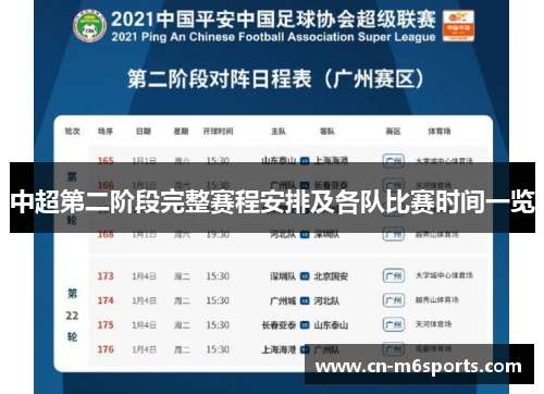 中超第二阶段完整赛程安排及各队比赛时间一览